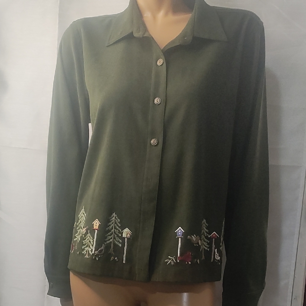 Christopher &‎ Banks Green Button Down Shirt with Notched Collar